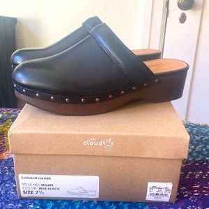 Brand New Madewell Cecily Oiled Black Leather English Saddle  Clogs 7 1/2